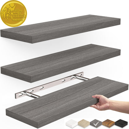 BAYKA Floating Shelves for Wall, Wall Mounted Rustic Wood Shelves for Bathroom, Bedroom, Living Room, Kitchen, Hanging Shelf for Books/Storage/Room Decor with 22lbs Capacity (Black, Set of 3, 15.7in)