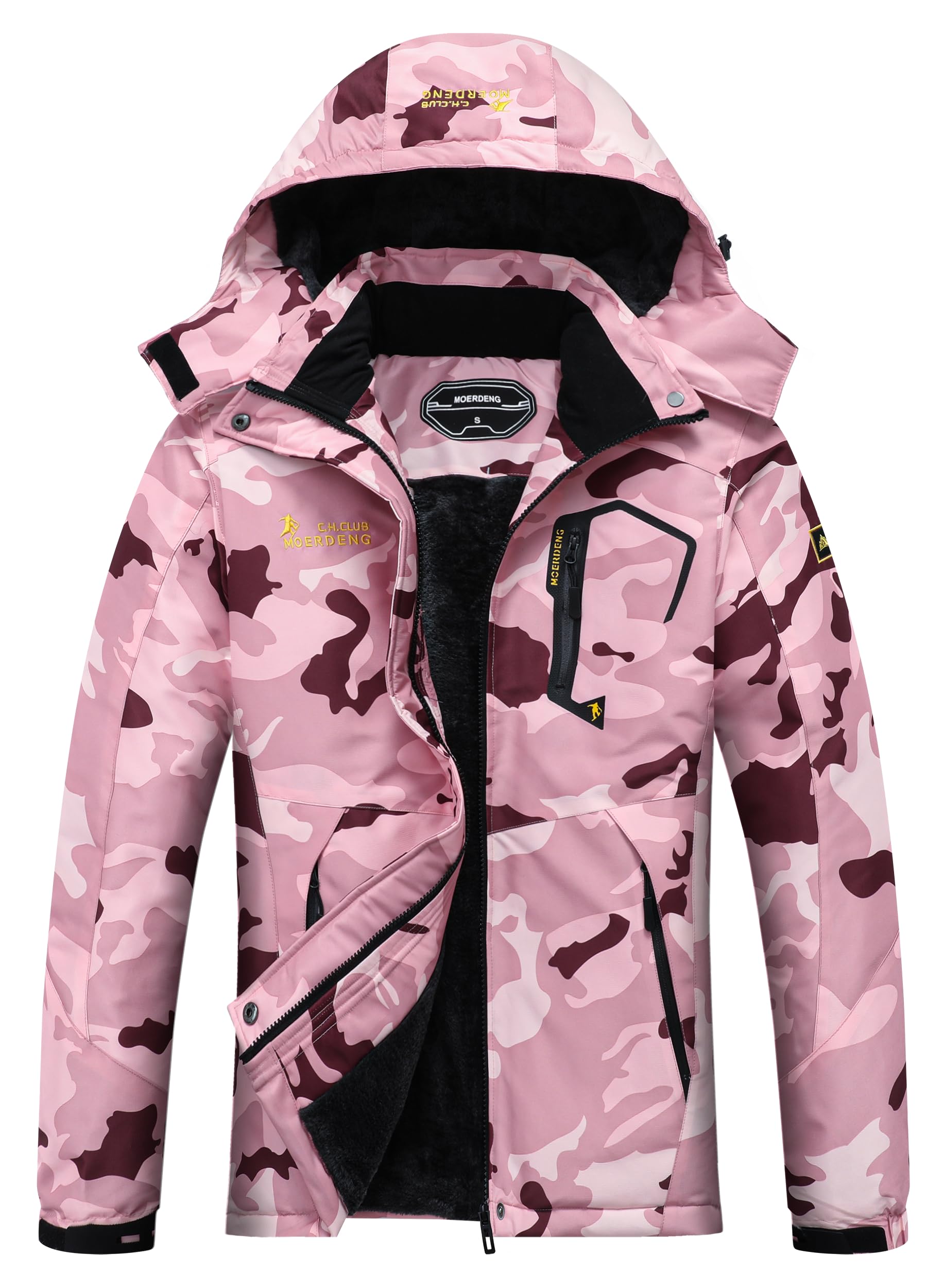 MOERDENG Women's Waterproof Ski Jacket Warm Winter Snow Coat Mountain Windbreaker Hooded Raincoat Jacket