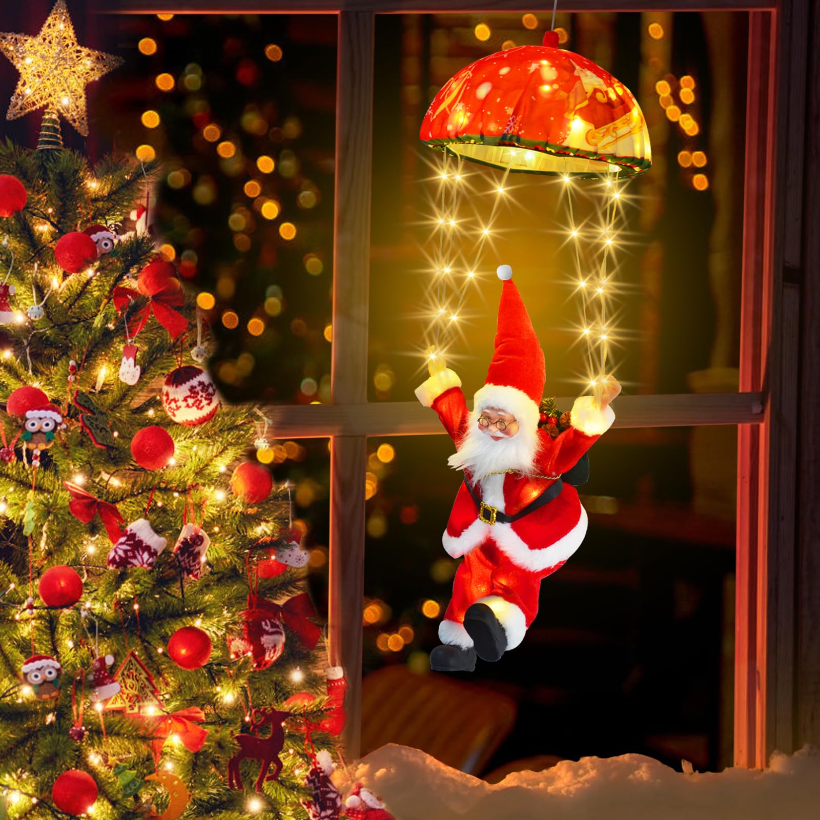 Christmas Inflatables Decorations Outdoor 9.8ft LED Xmas String Light with 2.7ft Luminous Santa Claus,LED Rope Hanging Lights Xmas Tree Decor for Window,Garden,Home,Indoor Decor Ornament Gifts