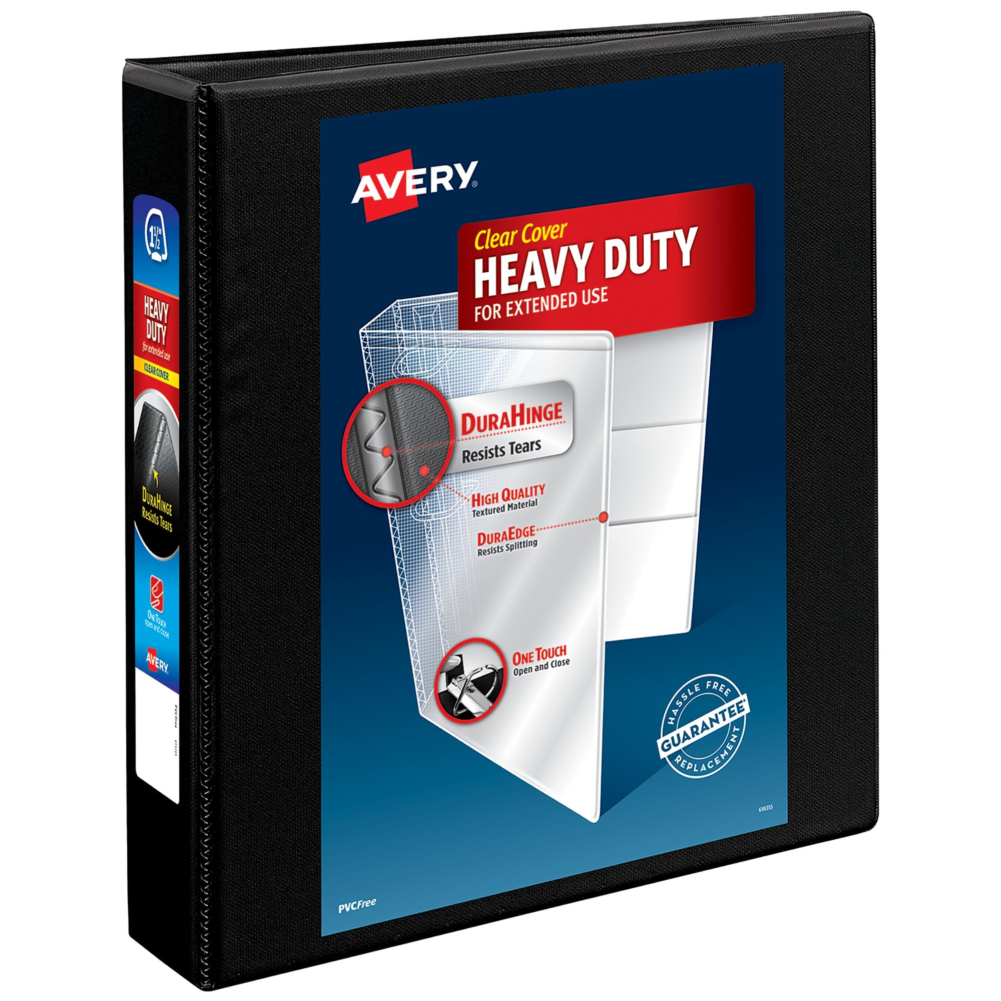 Avery Heavy-Duty View 3 Ring Binder, 1" One Touch Slant Rings, Holds 8.5" x 11" Paper, 1 Black Binder (05300)