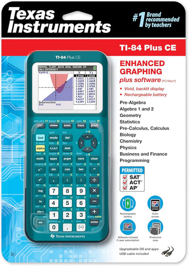 Texas Instruments TI-84 Plus CE Color Graphing Calculator, Teal (Metallic)