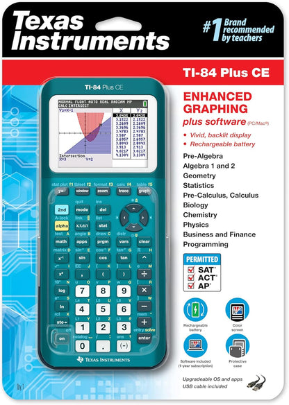 Texas Instruments TI-84 Plus CE Color Graphing Calculator, Teal (Metallic)