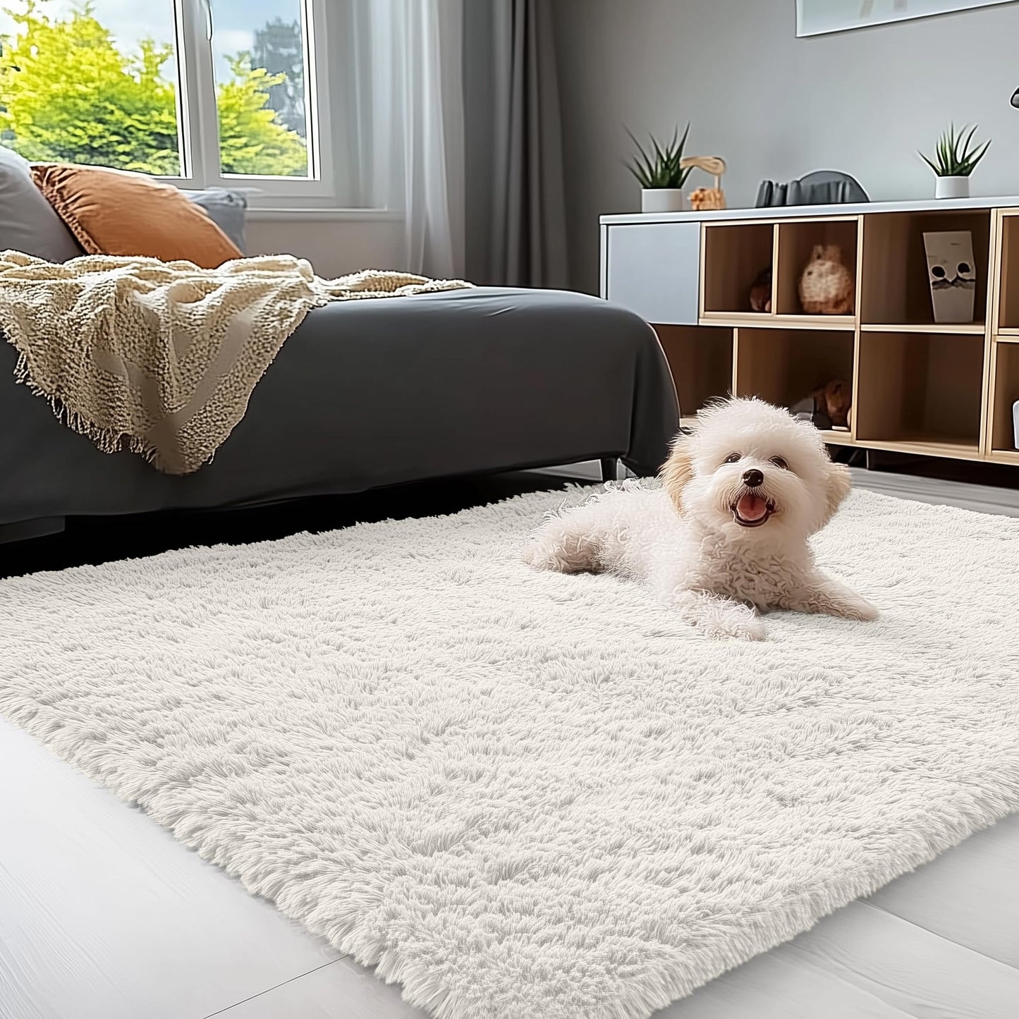 OLANLY Area Rugs for Living Room Bedroom, Machine Washable 4x5.9 ft Soft Fluffy Shaggy Bedside Rug, Indoor Floor Carpet for Kids Girls and Boys, Dorms, Nursery Rooms, Home Decor Aesthetic, Grey