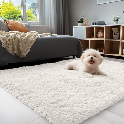 OLANLY Area Rugs for Living Room Bedroom, Machine Washable 4x5.9 ft Soft Fluffy Shaggy Bedside Rug, Indoor Floor Carpet for Kids Girls and Boys, Dorms, Nursery Rooms, Home Decor Aesthetic, Grey