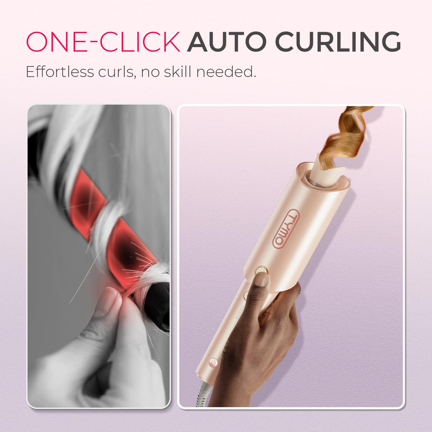 TYMO Automatic Rotating Curling Iron - TYMO CURLPRO Beach Waves Curling Wand, Portable Hair Curler, 500 Million Ionic, Dual Voltage & Lightweight for Travel, Ceramic Coating, 1 1/4 Inch, Metallic Gray