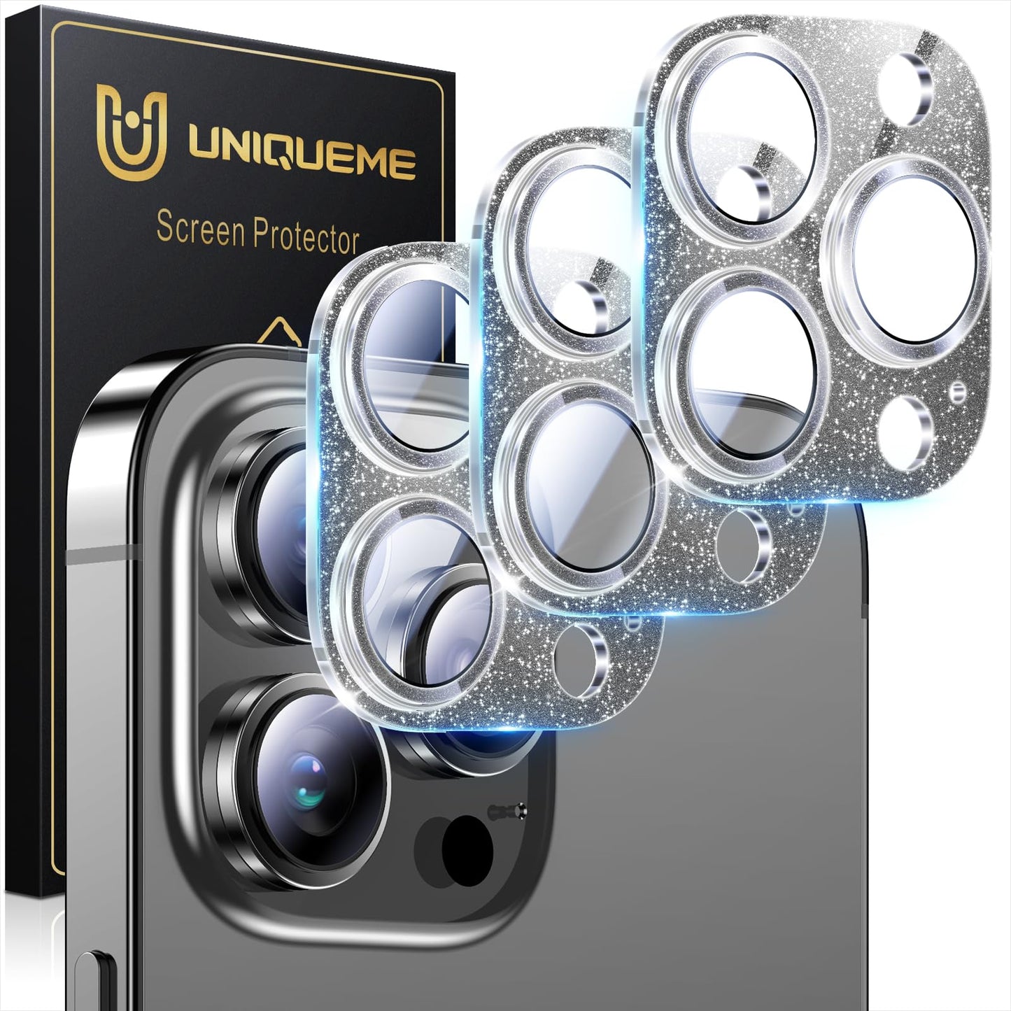 UniqueMe Compatible for 3 Pack iPhone 17 Pro Camera Lens Protector - [Drop Protection] 9H Tempered Glass Camera Cover Screen [Update New Version]【Not for 17 Pro Max】