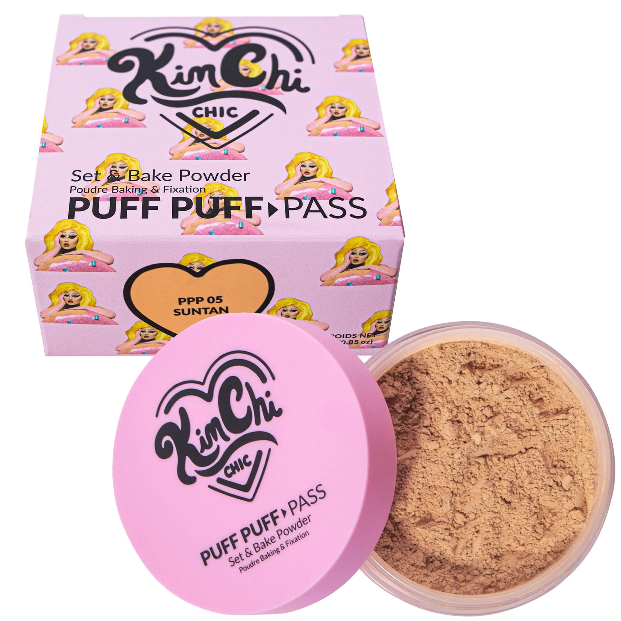 Kimchi Chic Beauty Puff Puff Pass Set and Bake Setting Powder for Makeup, Extra Fluffy Loose Face Powder Poof, Soft Natural Face Makeup for Uneven Skin Tone, 02 Banana