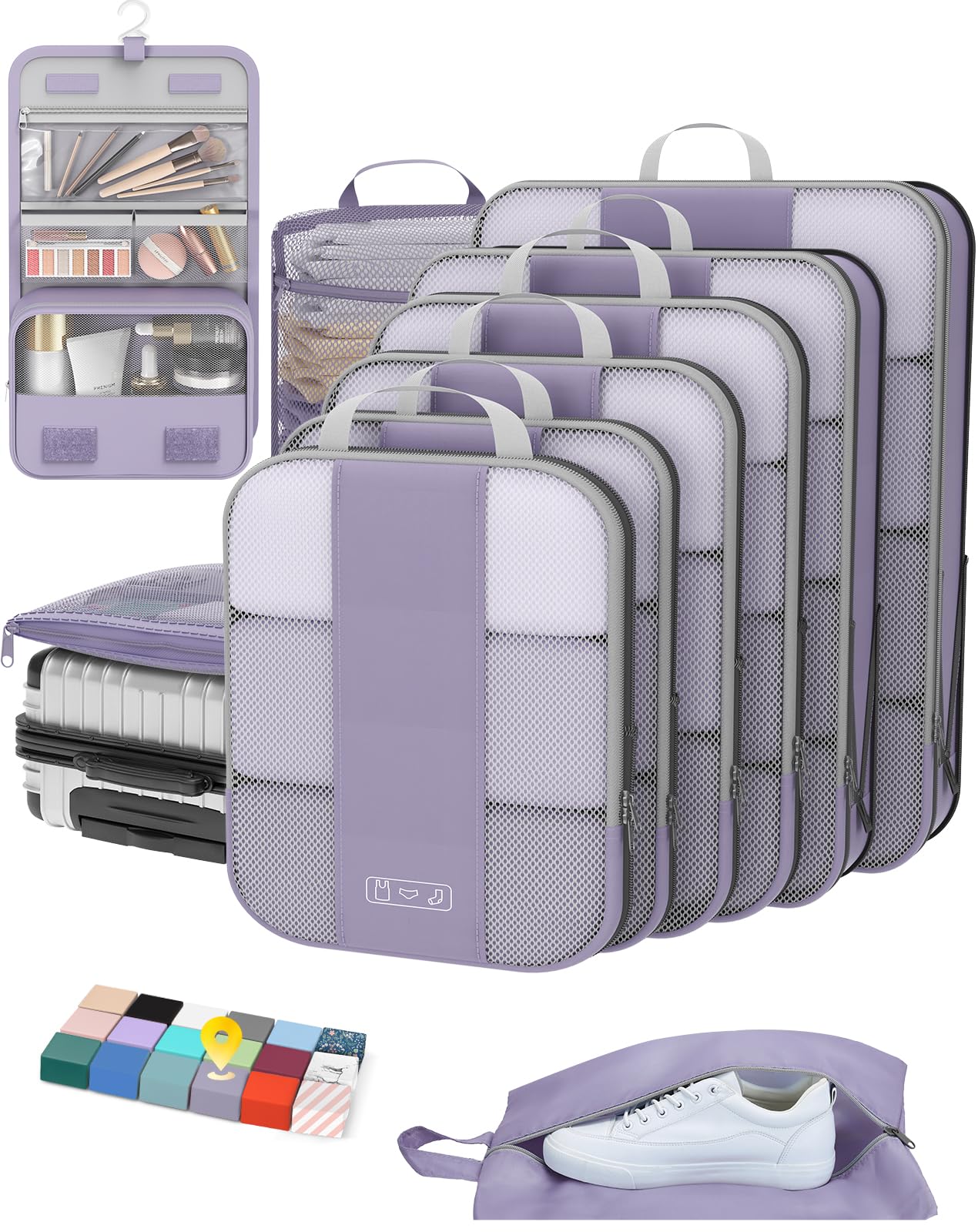 10 Set Compression Packing Cubes for Travel Essentials,Compressible Expandable Packing Cubes for Suitcase,OlarHike Luggage Organizer Bags for Travel,Handy Helper for Organizing Clothes(Black)