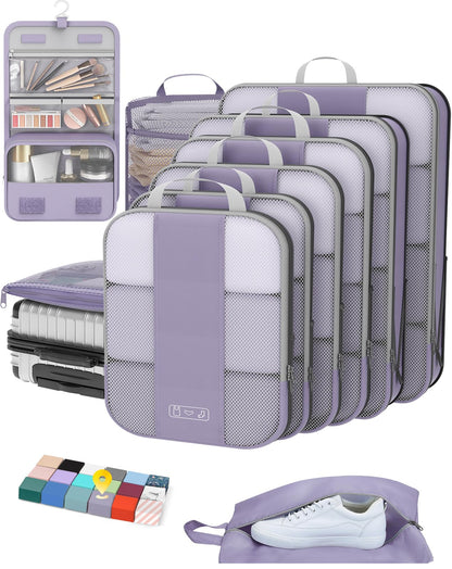 10 Set Compression Packing Cubes for Travel Essentials,Compressible Expandable Packing Cubes for Suitcase,OlarHike Luggage Organizer Bags for Travel,Handy Helper for Organizing Clothes(Black)