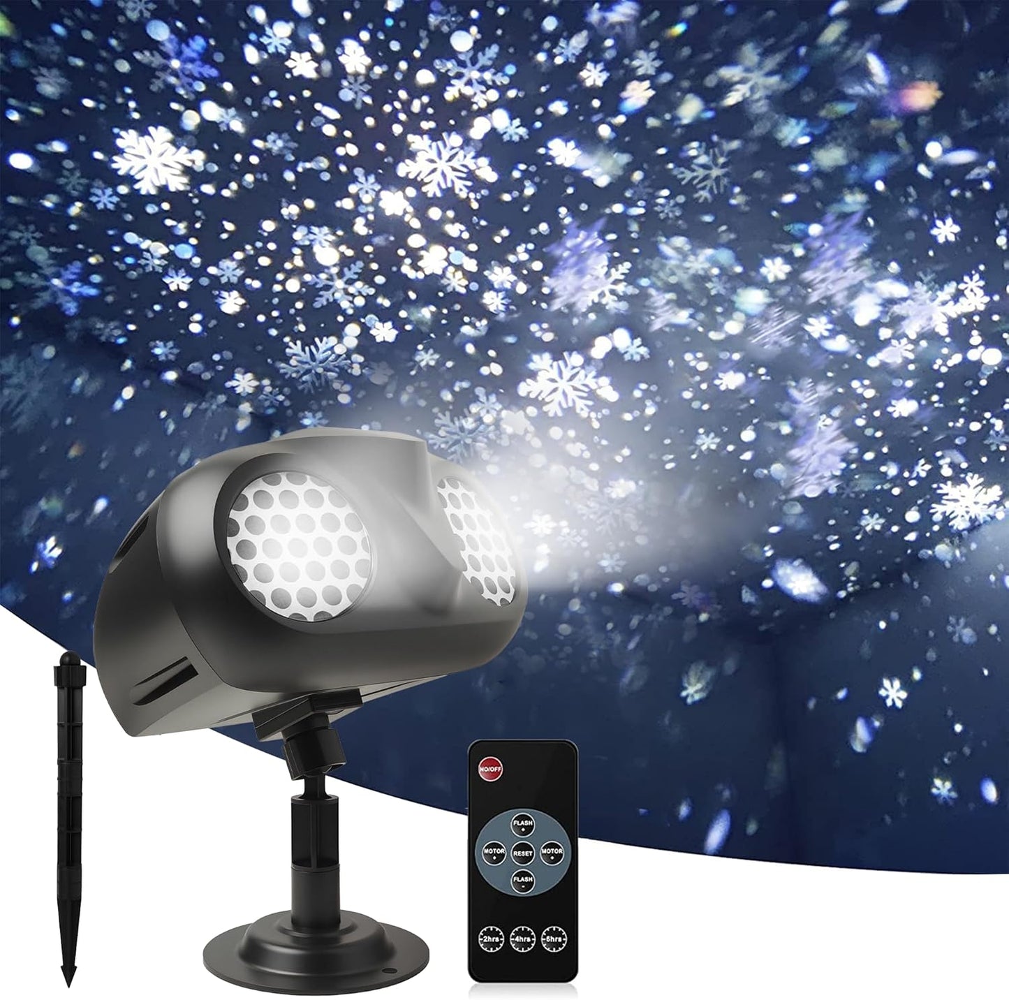 Christmas Snow Projector Lights, Dynamic Rotating Snowflake Projection Light Outdoor, IP65 LED Snow Spotlight Lightning for Halloween Xmas New Year Party Wedding Holiday Garden Decor