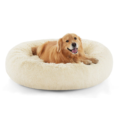 Bedsure Calming Dog Bed for Small Dogs - Donut Washable Small Pet Bed, 23 inches Anti-Slip Round Fluffy Plush Faux Fur Large Cat Bed, Fits up to 25 lbs Pets, Camel