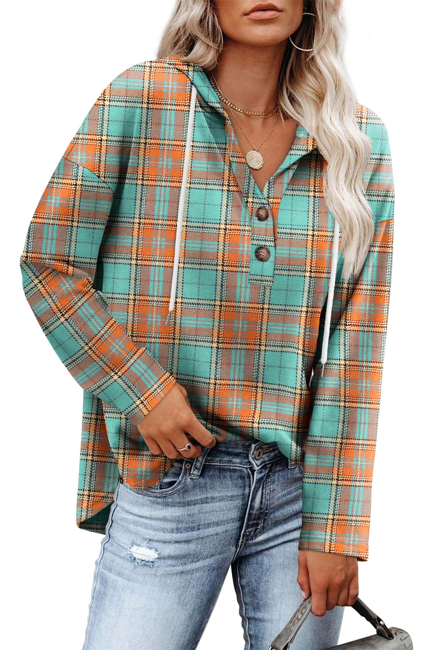 RUMIA Womens Tops V Neck Button Sweatshirt for Women Pullover Long SLeeve Shirts Fall Outfits 2025 Loose Fit S-3XL