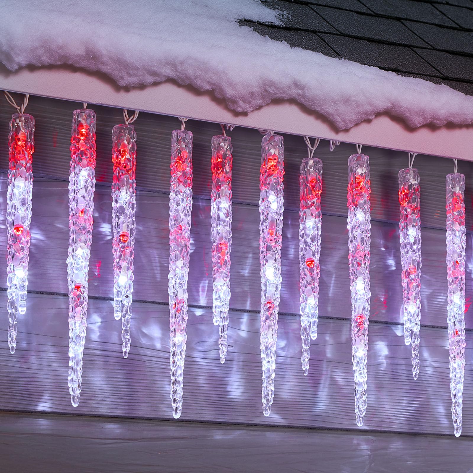 Minetom Icicle Lights Outdoor with Clips, 20ft 100 LED 20 Tubes Twinkling White Christmas String Lights, Connectable Waterproof Hanging Icicle String Light Plug in for Eave Holiday Outdoor
