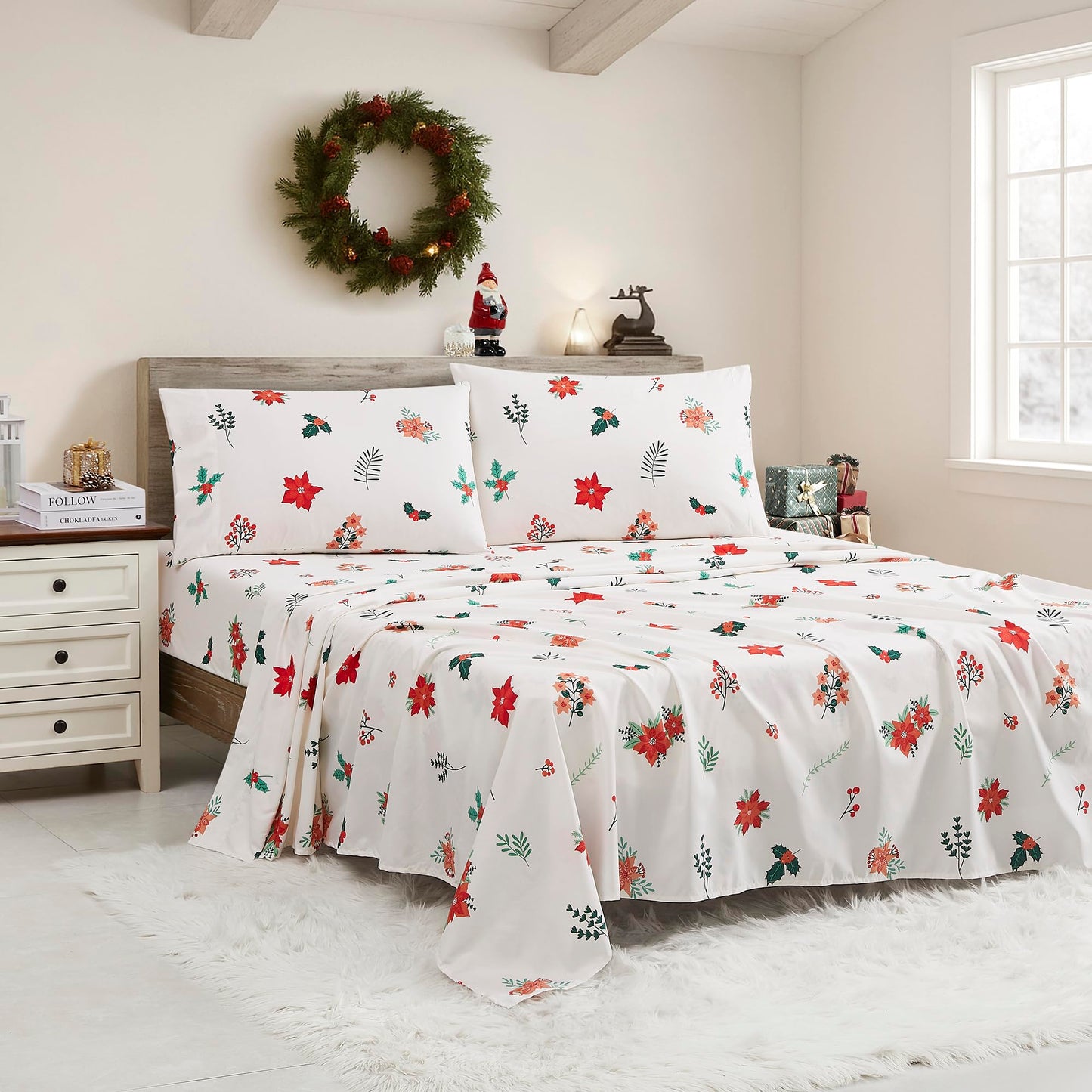 Christmas Sheets King Size with Built‑in Sheet Straps – Cozy Christmas Bedding for Holiday Cheer & Winter Dreams – Soft, Snug Sleep for Seasonal Celebrations, Polar Bear & Reindeer