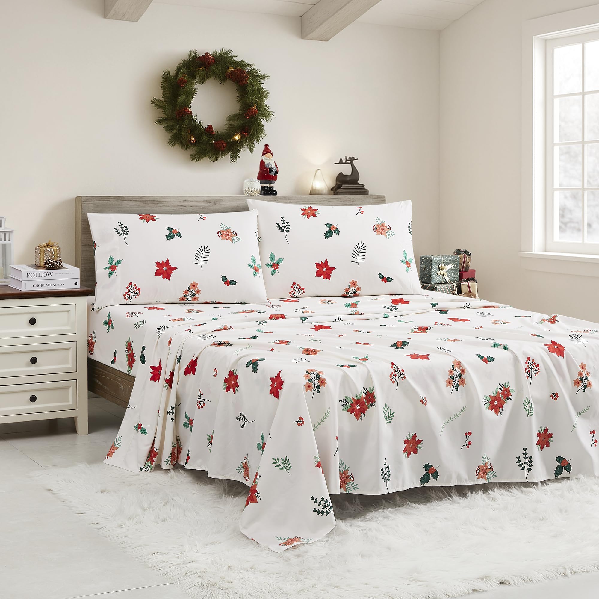 Christmas Sheets King Size with Built‑in Sheet Straps – Cozy Christmas Bedding for Holiday Cheer & Winter Dreams – Soft, Snug Sleep for Seasonal Celebrations, Polar Bear & Reindeer