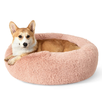 Bedsure Calming Dog Bed for Small Dogs - Donut Washable Small Pet Bed, 23 inches Anti-Slip Round Fluffy Plush Faux Fur Large Cat Bed, Fits up to 25 lbs Pets, Camel
