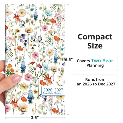 Pocket Calendar 2026-2027 for Purse, Two Year Monthly Planner Pocket Size, Jan 2026 to Dec 2027 Monthly Planner Small Size (6.5" x 3.5") - Wildflowers