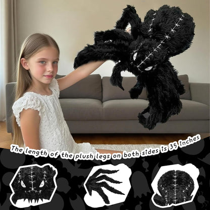 Halloween Spider Plush - 34.6 Inch Large Black Soft Spider Pillow Stuffed Animal for Halloween Decor, Party Scary Props, Prank Birthday Gifts for Kids and Adults