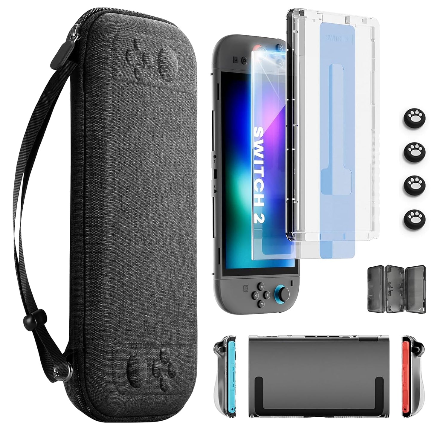 Switch 2 Pro Controllers Accessories Bundle for Nintendo 17-in-1: Carrying Case, Screen Protector, Thumb Grip for Joycon, Dockable Console Protective Cover Shell, Steering Wheel, 2025 Switch2 Game Kit