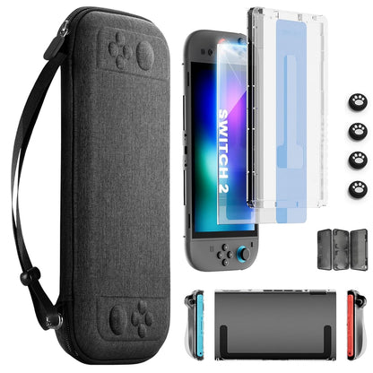 Switch 2 Pro Controllers Accessories Bundle for Nintendo 17-in-1: Carrying Case, Screen Protector, Thumb Grip for Joycon, Dockable Console Protective Cover Shell, Steering Wheel, 2025 Switch2 Game Kit