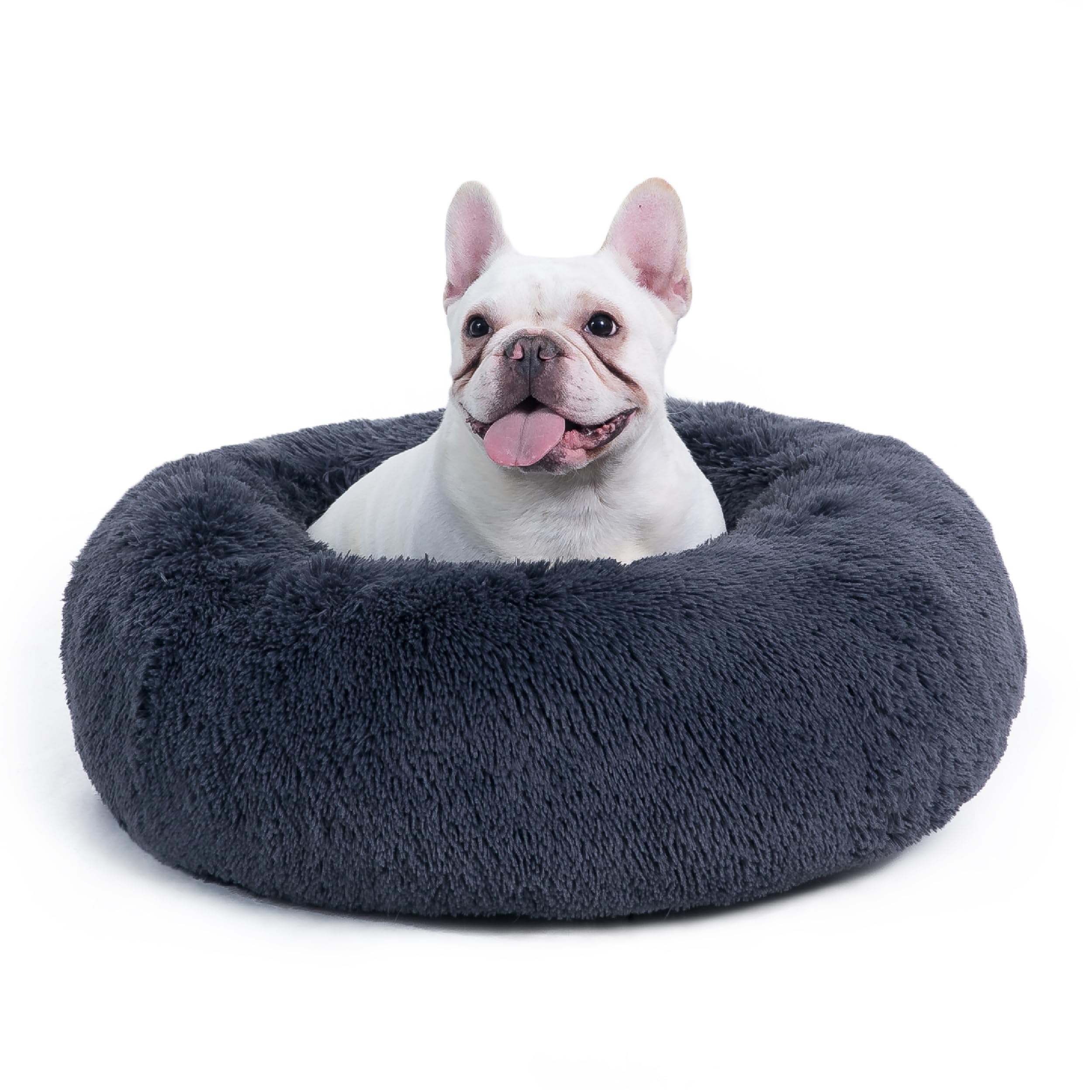 Bedsure Calming Dog Bed for Small Dogs - Donut Washable Small Pet Bed, 23 inches Anti-Slip Round Fluffy Plush Faux Fur Large Cat Bed, Fits up to 25 lbs Pets, Camel