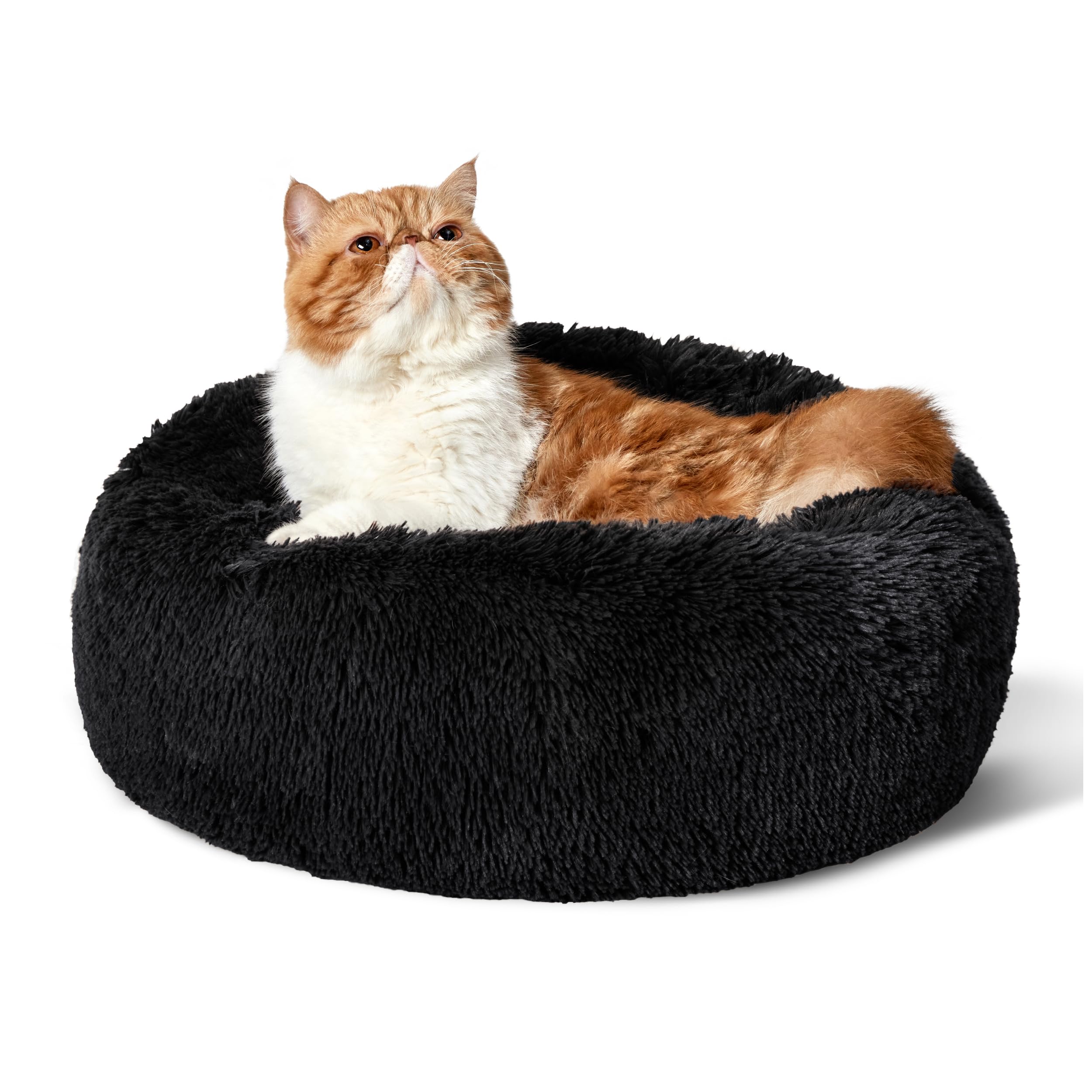 Bedsure Calming Dog Bed for Small Dogs - Donut Washable Small Pet Bed, 23 inches Anti-Slip Round Fluffy Plush Faux Fur Large Cat Bed, Fits up to 25 lbs Pets, Camel