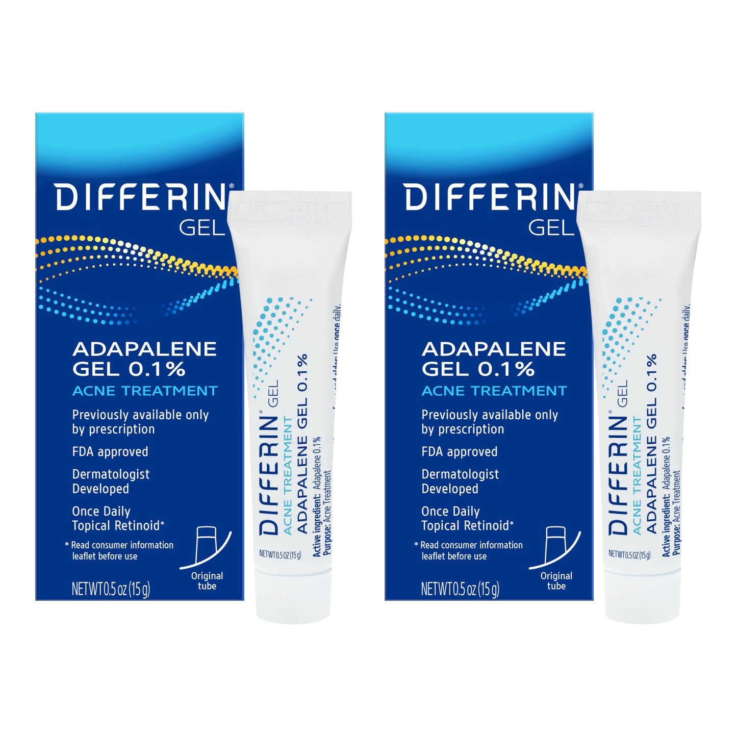 Differin Acne Treatment Gel, 30 Day Supply, Retinoid Treatment for Face with 0.1% Adapalene, Gentle Skin Care for Acne Prone Sensitive Skin, 15g Tube (Packaging May Vary)