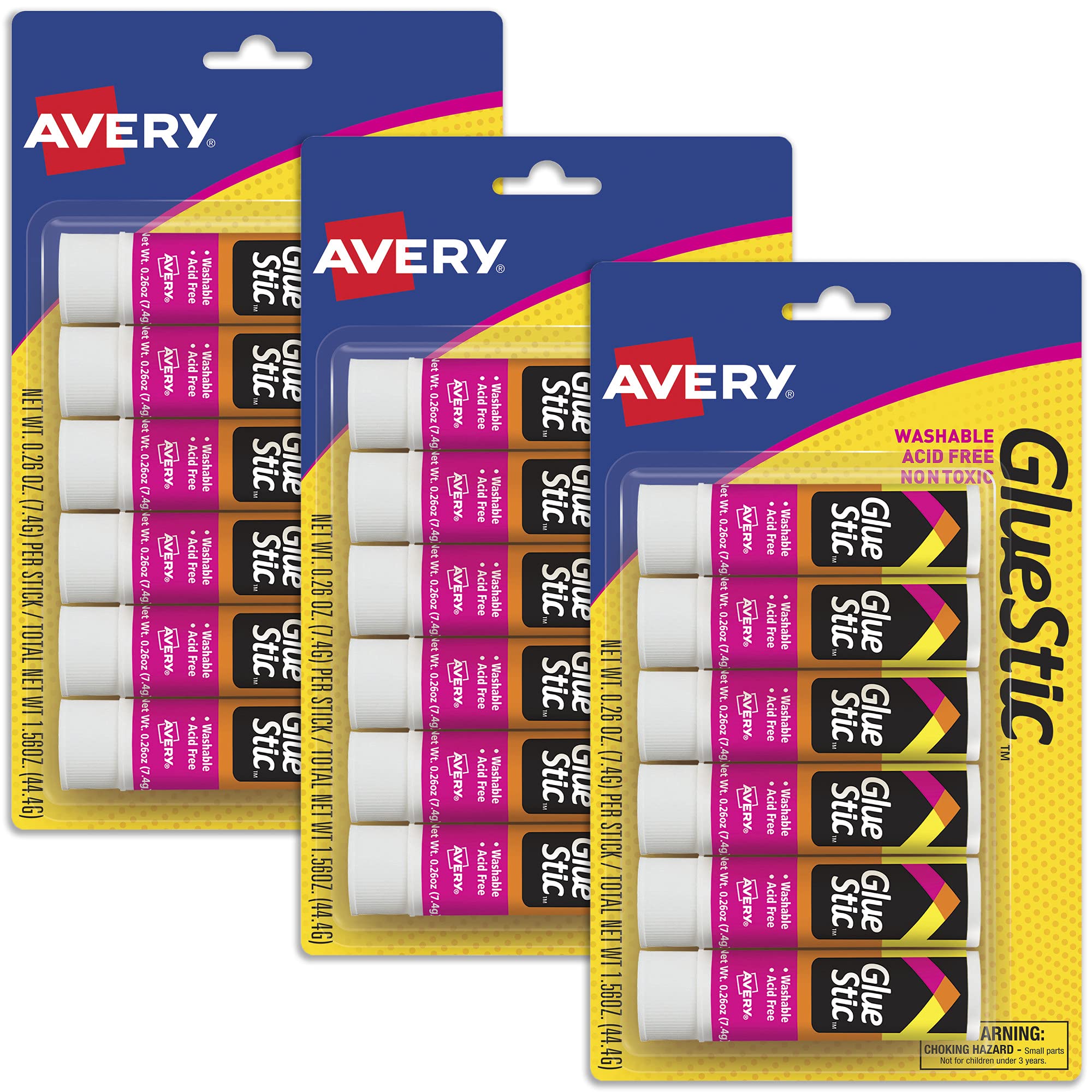 Avery Glue Stick White, Washable, Nontoxic, 0.26 oz. Permanent Glue Stic, 6pk (98095)