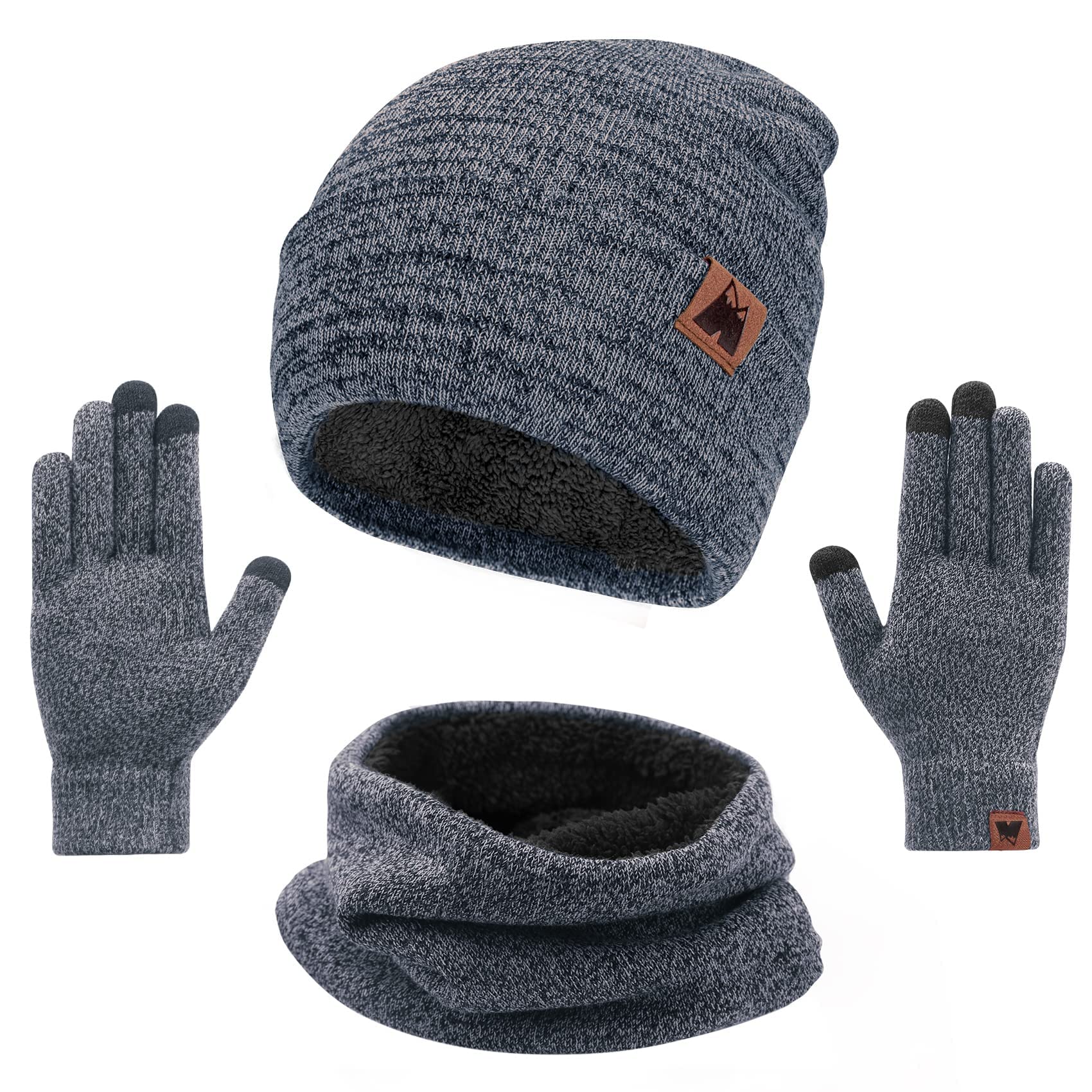 mysuntown Winter Hat Scarf and Touch Screen Gloves 3-Piece Set, 2025 Cold Weather Knit Fleece Lined Warm Unisex Sets
