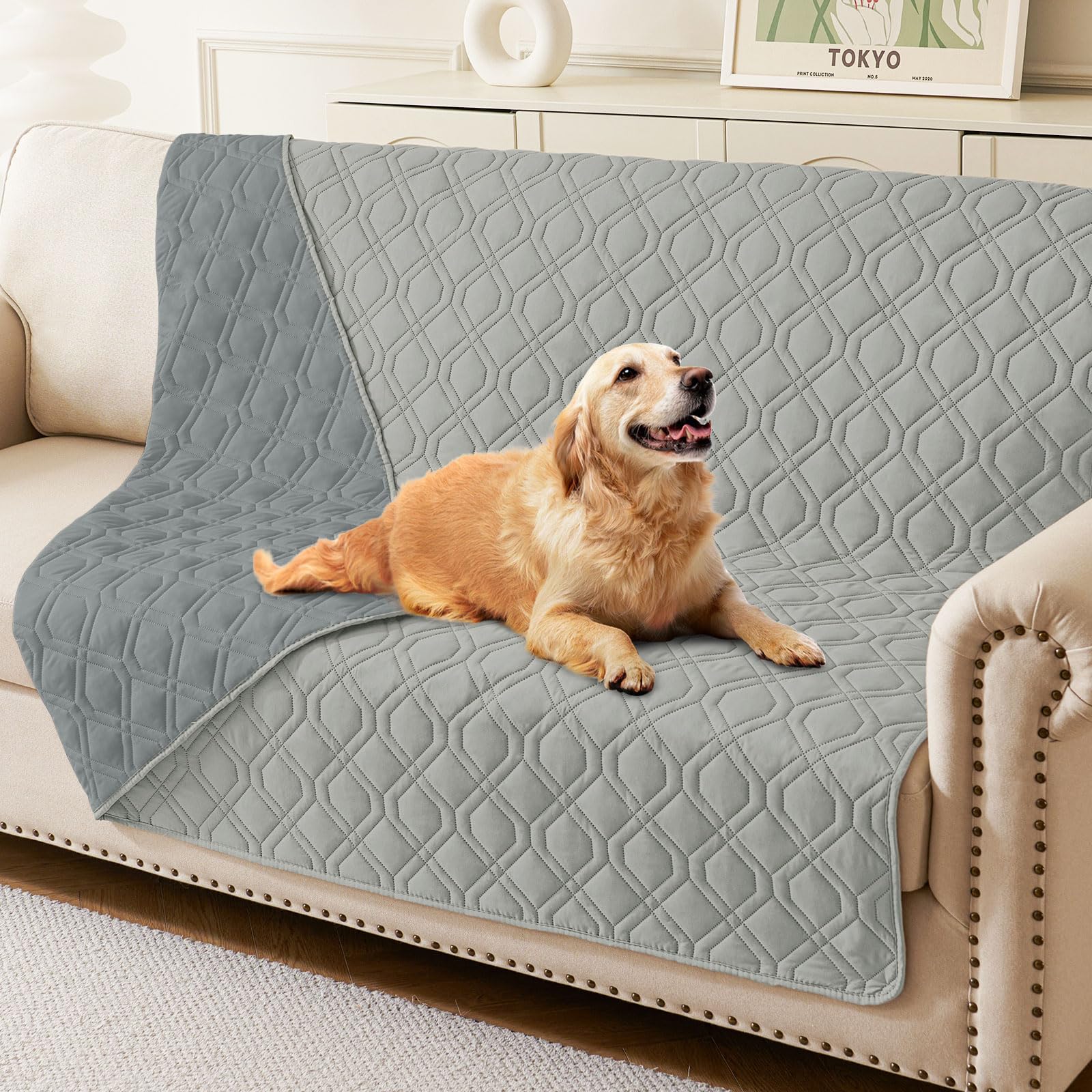 hyha Waterproof Dog Bed Blanket, Soft Pet Blankets, Waterproof Couch Cover for Dogs, Reversible Sofa Covers Washable for Furniture (30x70 Inch, Grey/Dark Grey)