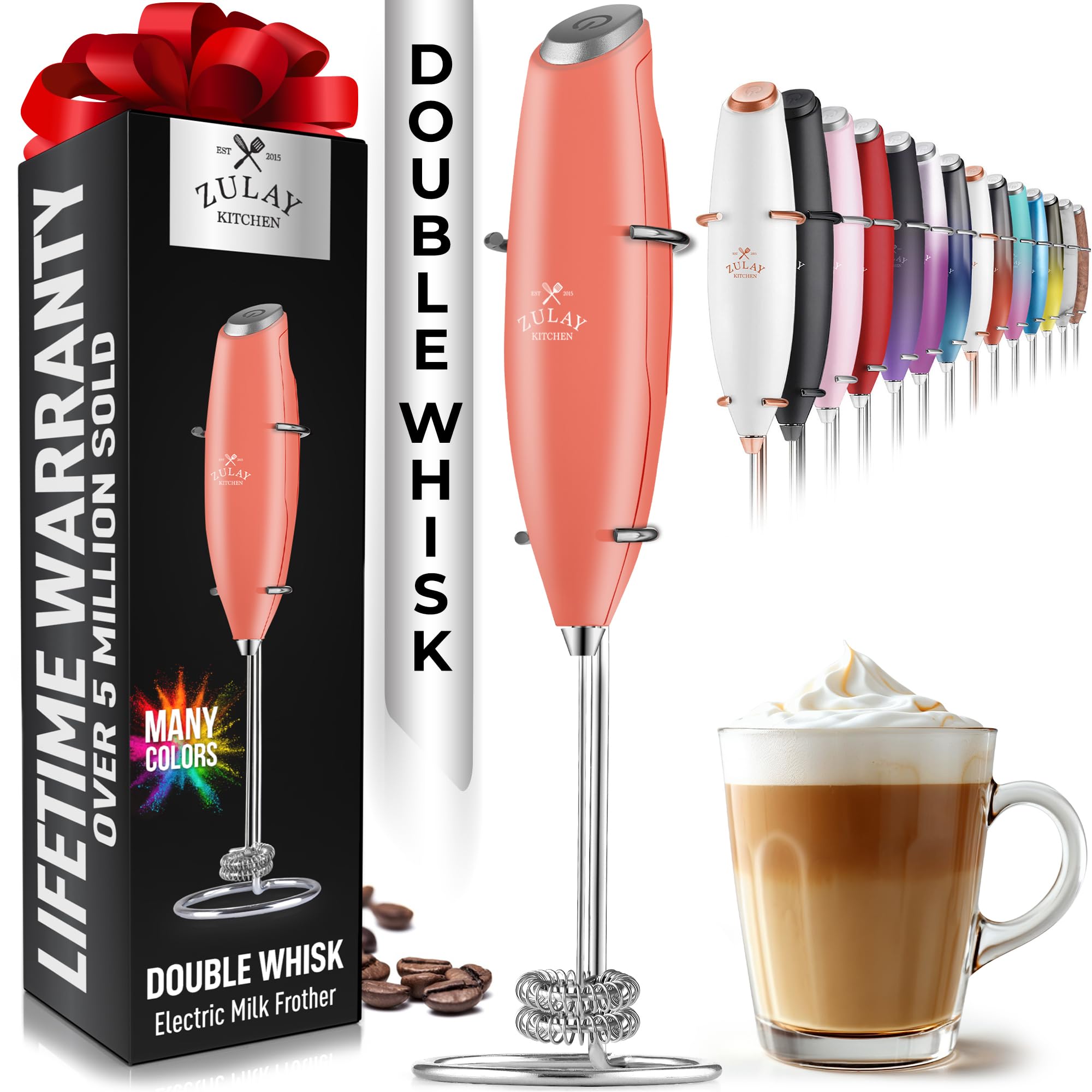Zulay Kitchen Powerful Milk Frother Wand With 2 Duracell Batteries - Ultra Fast Handheld Drink Mixer - Electric Whisk Foam Maker for Coffee, Lattes, Cappuccino, Matcha, Hot Chocolate & Creamer - Black