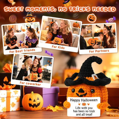 BdayPtion Mini Pumpkin Halloween Boo Basket Stuffers Gifts for Kid Women Men Spooky Halloween Decorations Indoor Gifts for Teen Girl Boy, Thanksgiving Decorations, Handmade Crochet Pumpkin Decor