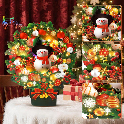 Christmas Cards with Lights and Music, Christmas Bouquet with Snowman, Popup Musical Greeting Card for Holiday New Year
