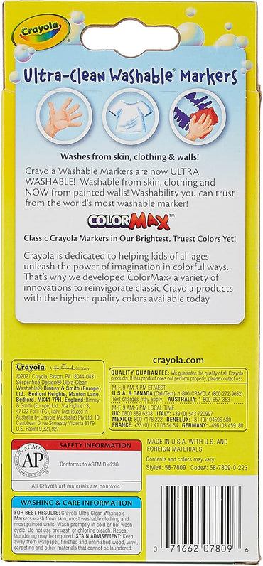 Crayola Ultra-Clean Washable Markers, Color Max, Fine Line Classic Colors 8 Ea