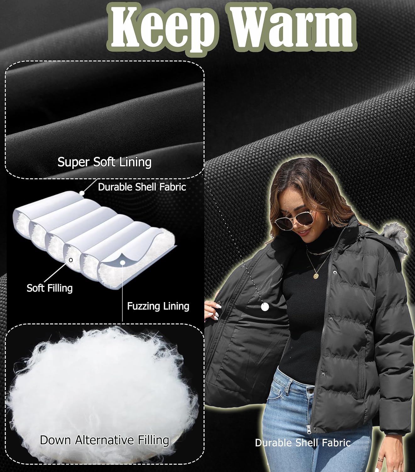 GGleaf Women's Hooded Warm Winter Coat Quilted Thicken Puffer Jacket with Removable Fur Hood
