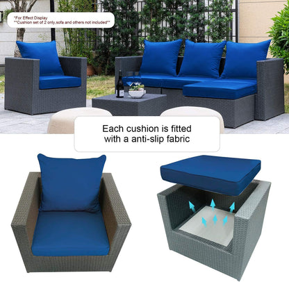 ARTPLAN Outdoor Deep Seating Cushions with Backrest Set, All-Weather Waterproof Patio Sofa Cushions for Sectionals, High-Resilience Foam Garden Furniture Cushion Cover,Classic Blue