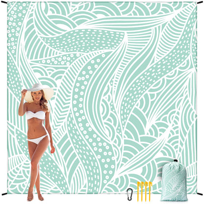 Beach Blanket Waterproof Sandproof Beach Mat 79" X 83" /10'x9'for 2-8 Adults Quick Drying Outdoor Picnic Mat Beach Accessories for Travel, Camping, Hiking