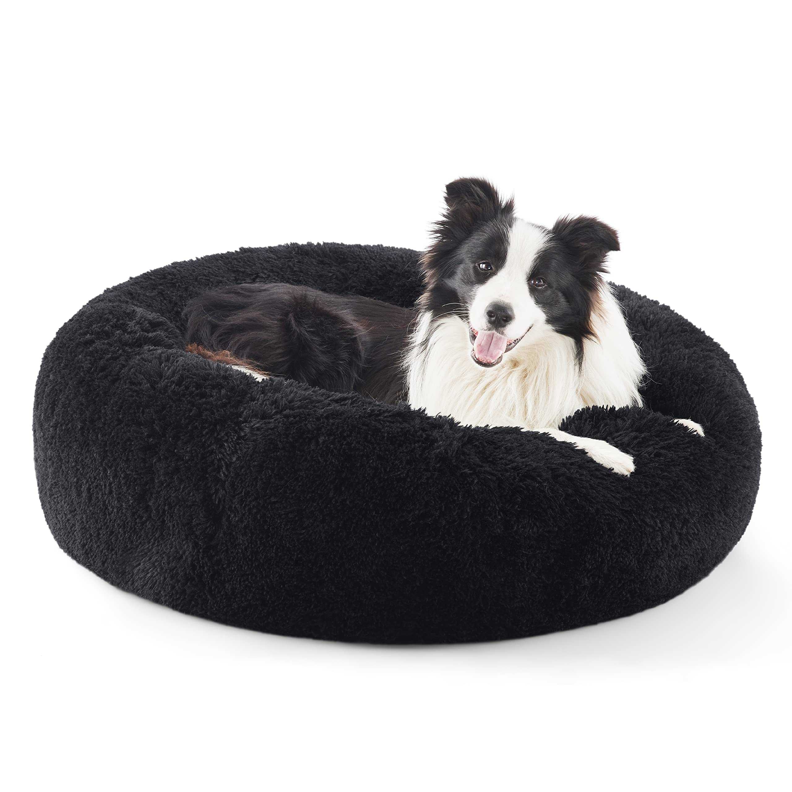 Bedsure Calming Dog Bed for Small Dogs - Donut Washable Small Pet Bed, 23 inches Anti-Slip Round Fluffy Plush Faux Fur Large Cat Bed, Fits up to 25 lbs Pets, Camel