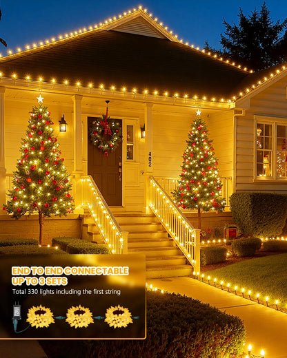 C9-Christmas-Lights-Outdoor,85FT 110LED String Lights with 8 Lighting Mode,Waterproof Connectable UL Certified Warm White C9-Led-Christmas-Light-Decorations for House Yard Patio Roof Garden Decor