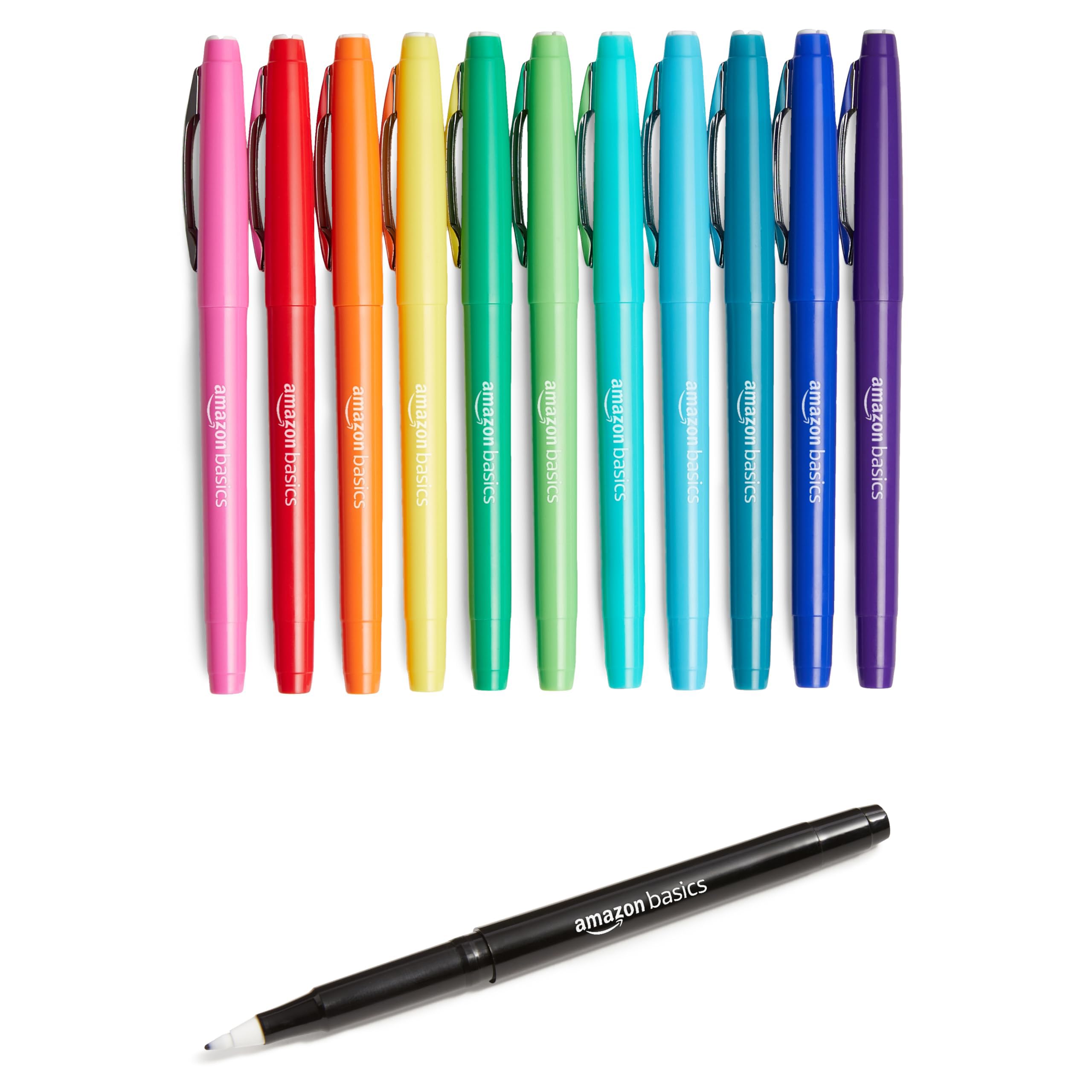 Amazon Basics Felt Tip Marker Pens, Versatile for Writing, Drawing, and Journaling, Assorted Colors, 24-Pack
