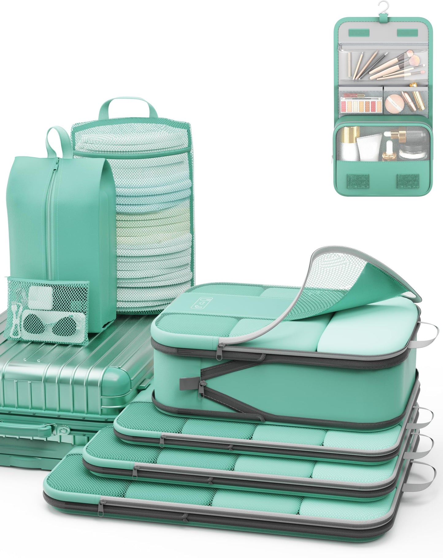 10 Set Compression Packing Cubes for Travel Essentials,Compressible Expandable Packing Cubes for Suitcase,OlarHike Luggage Organizer Bags for Travel,Handy Helper for Organizing Clothes(Black)