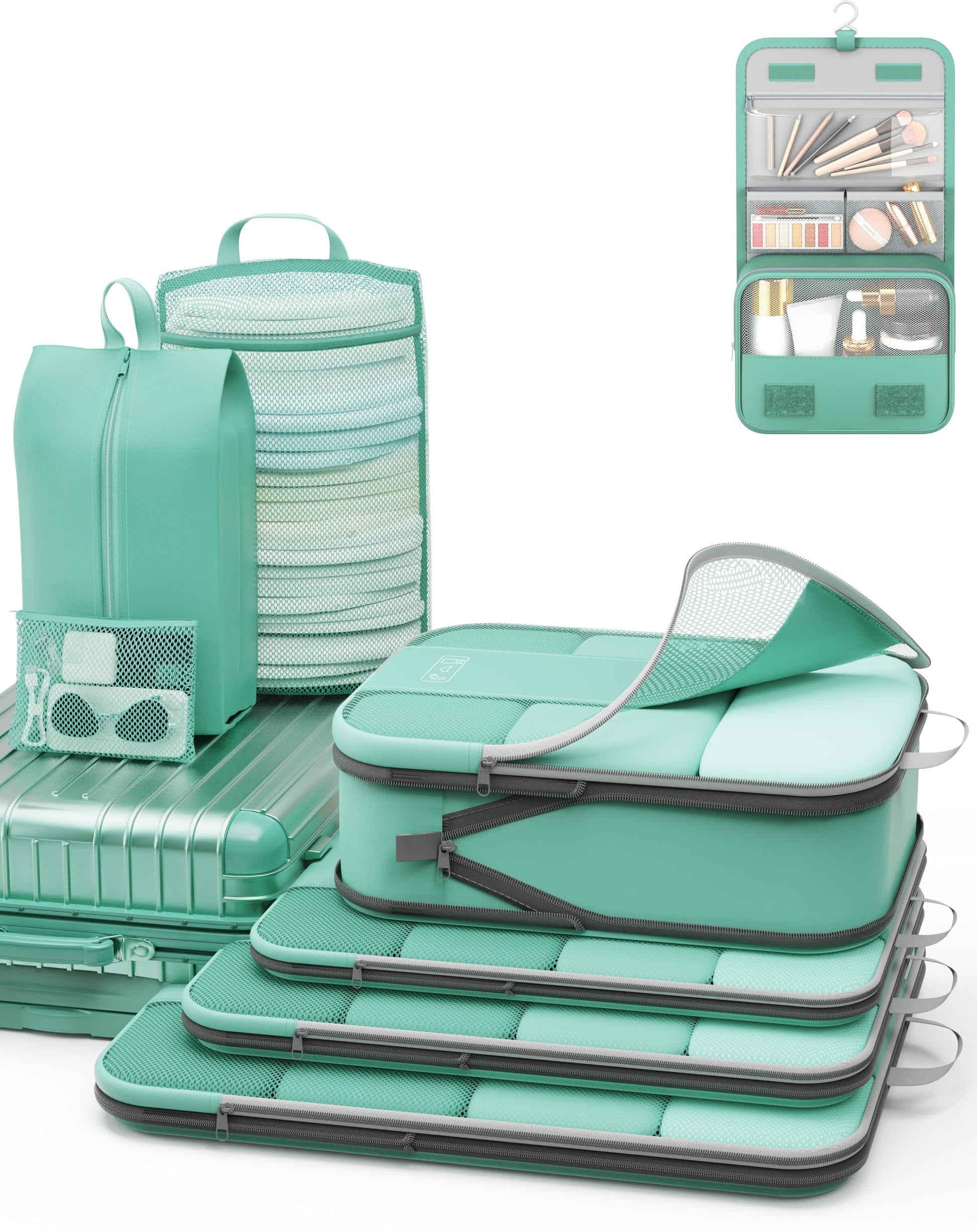 10 Set Compression Packing Cubes for Travel Essentials,Compressible Expandable Packing Cubes for Suitcase,OlarHike Luggage Organizer Bags for Travel,Handy Helper for Organizing Clothes(Black)