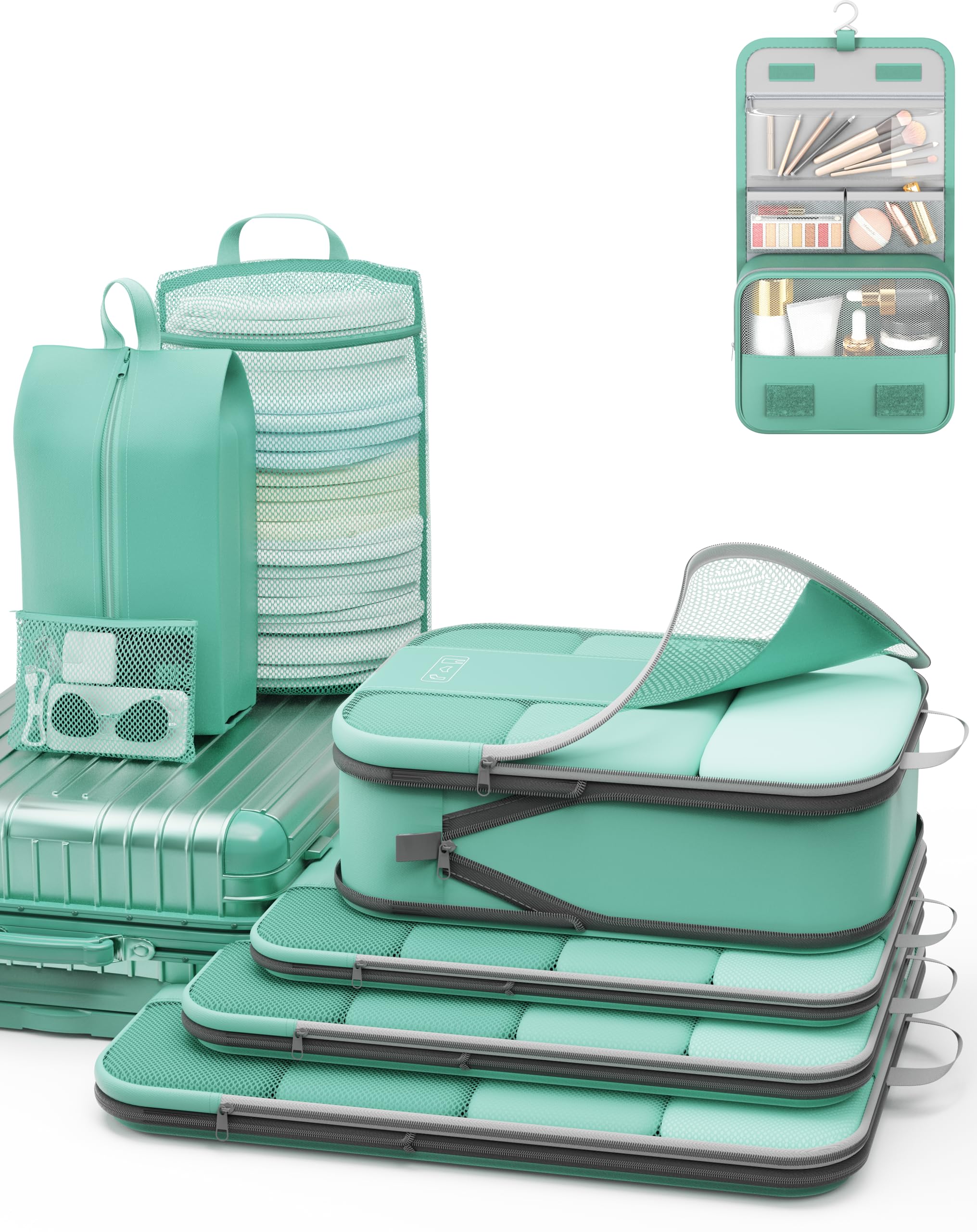 10 Set Compression Packing Cubes for Travel Essentials,Compressible Expandable Packing Cubes for Suitcase,OlarHike Luggage Organizer Bags for Travel,Handy Helper for Organizing Clothes(Black)