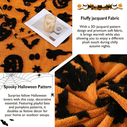 SOCHOW Halloween Jacquard Throw Blanket, Fuzzy Soft Cozy Warm Pumpkin Ghost Fall Decor Holiday Blanket for Couch, Sofa and Bed, 50 x 60 Inches, Orange/Black