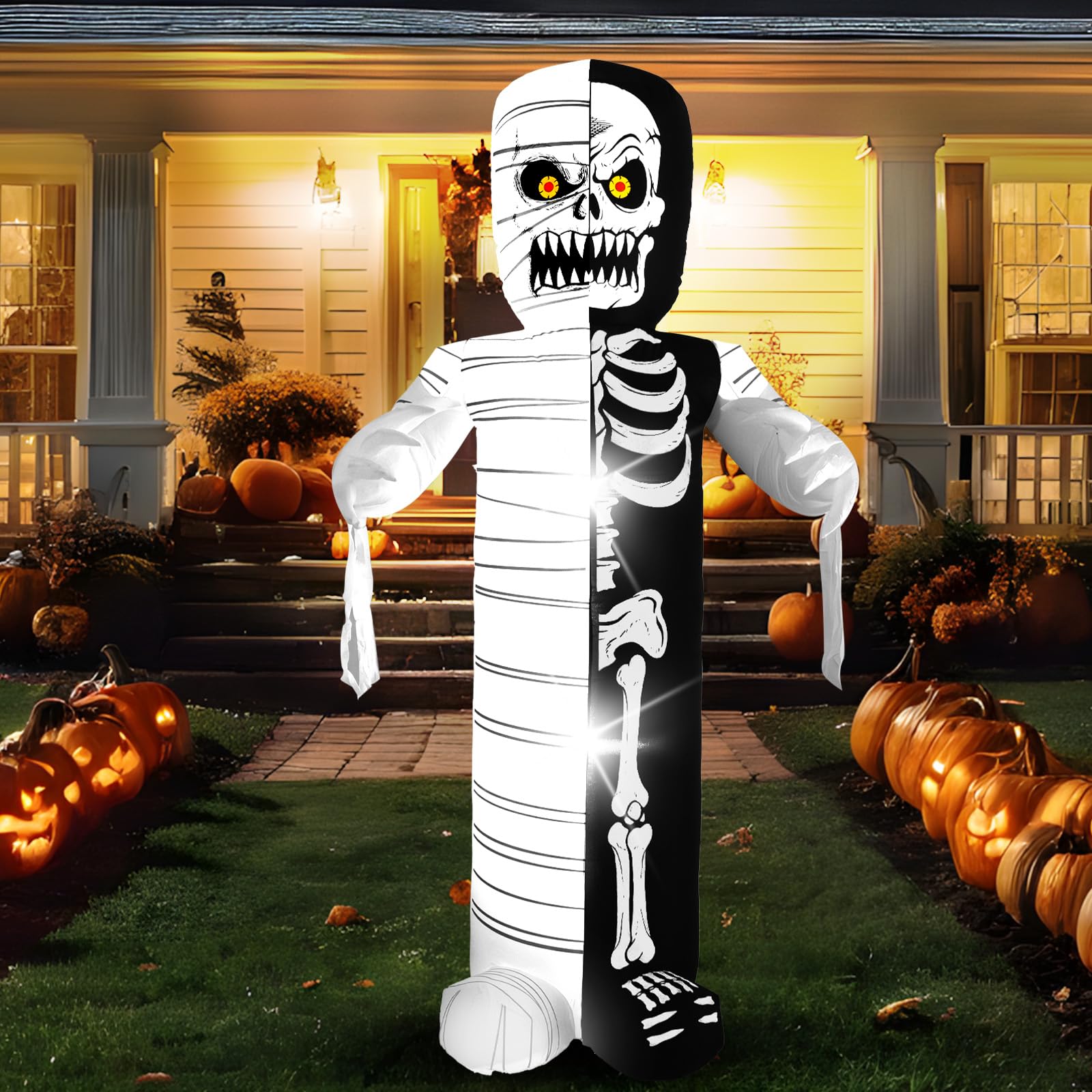 8ft Bat Pumpkin Row Stand Halloween Inflatable Outdoor Decoration, Yard Decorations with LED Lights for Outdoor Lawn, Garden, Home Holiday Party