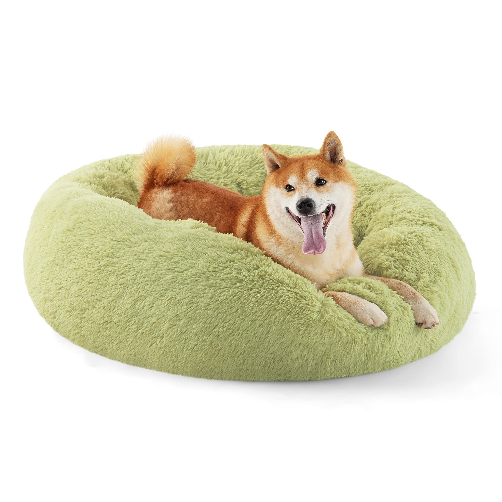 Bedsure Calming Dog Bed for Small Dogs - Donut Washable Small Pet Bed, 23 inches Anti-Slip Round Fluffy Plush Faux Fur Large Cat Bed, Fits up to 25 lbs Pets, Camel