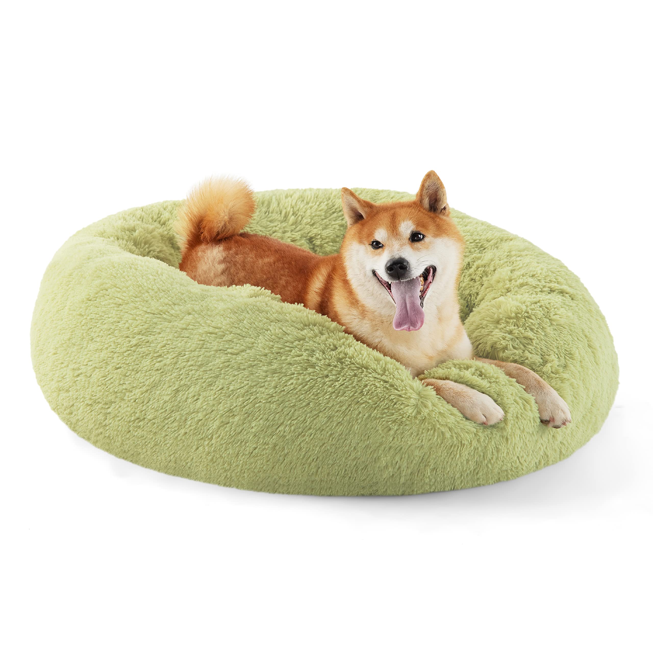 Bedsure Calming Dog Bed for Small Dogs - Donut Washable Small Pet Bed, 23 inches Anti-Slip Round Fluffy Plush Faux Fur Large Cat Bed, Fits up to 25 lbs Pets, Camel