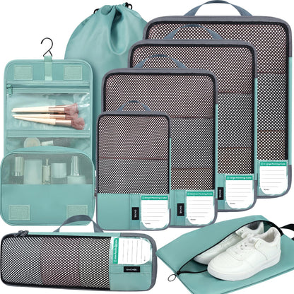 BAGAIL 4 Set/6 Set/8 Set Compression Packing Cubes Travel Accessories Expandable Packing Organizers (Half Mesh, 6-Black)