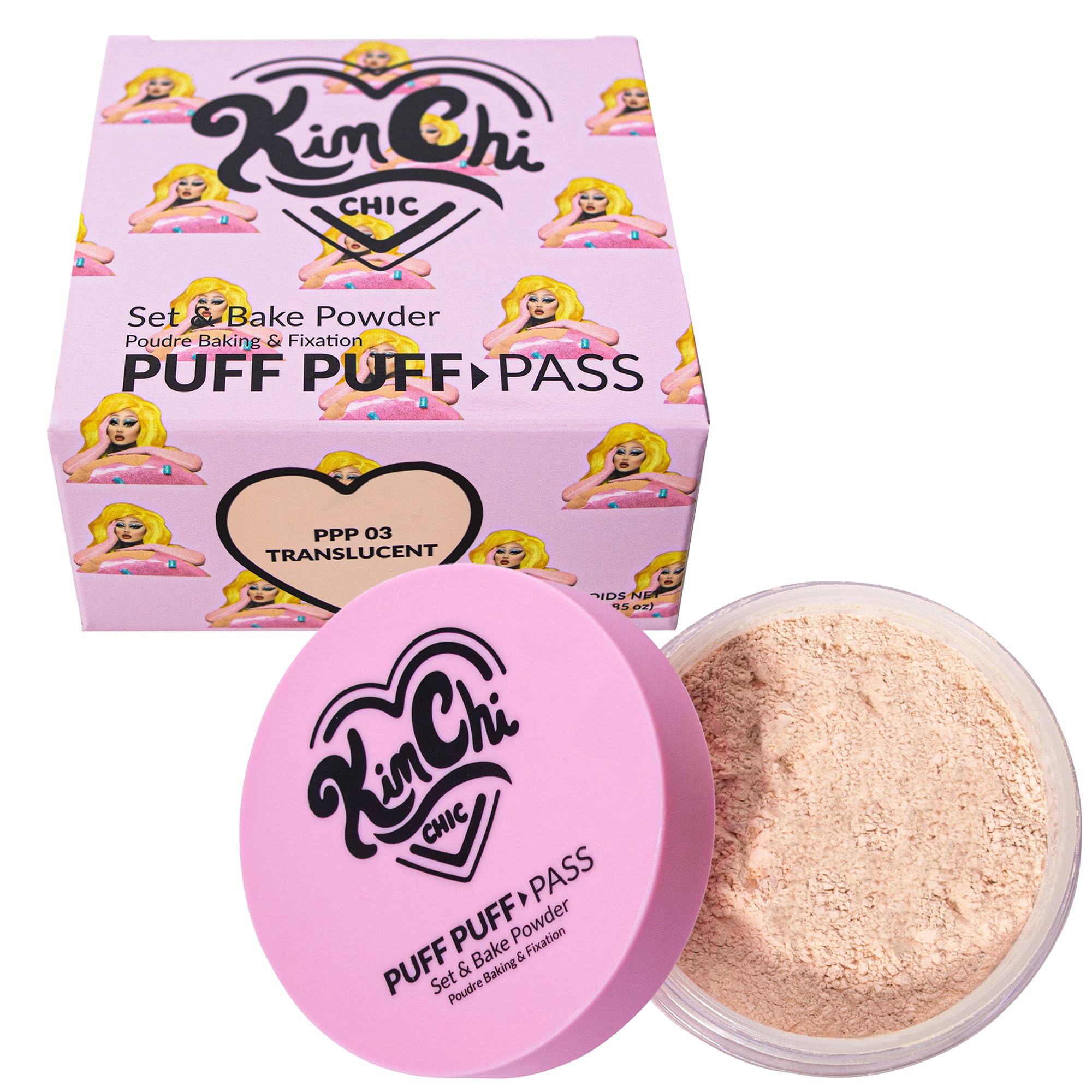 Kimchi Chic Beauty Puff Puff Pass Set and Bake Setting Powder for Makeup, Extra Fluffy Loose Face Powder Poof, Soft Natural Face Makeup for Uneven Skin Tone, 02 Banana