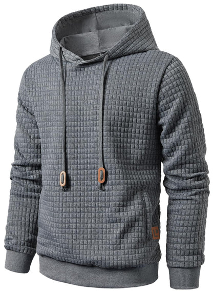 Men’s Sweatshirts Long Sleeve Pullover Patchwork Plaid Jacquard Hoodie Casual Drawstring Hoody Top